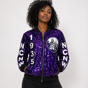 New Arrival National Council of Negro Women Inspired Design Apparel Dainty Purple <strong>Sequin</strong> Decorated NCNW 1935 Logo Lady <strong>Jacket</strong> - Product Image 1