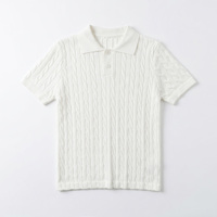 Pull en maille torsadée à col polo à manches courtes pour femme – Haut tricoté tendance