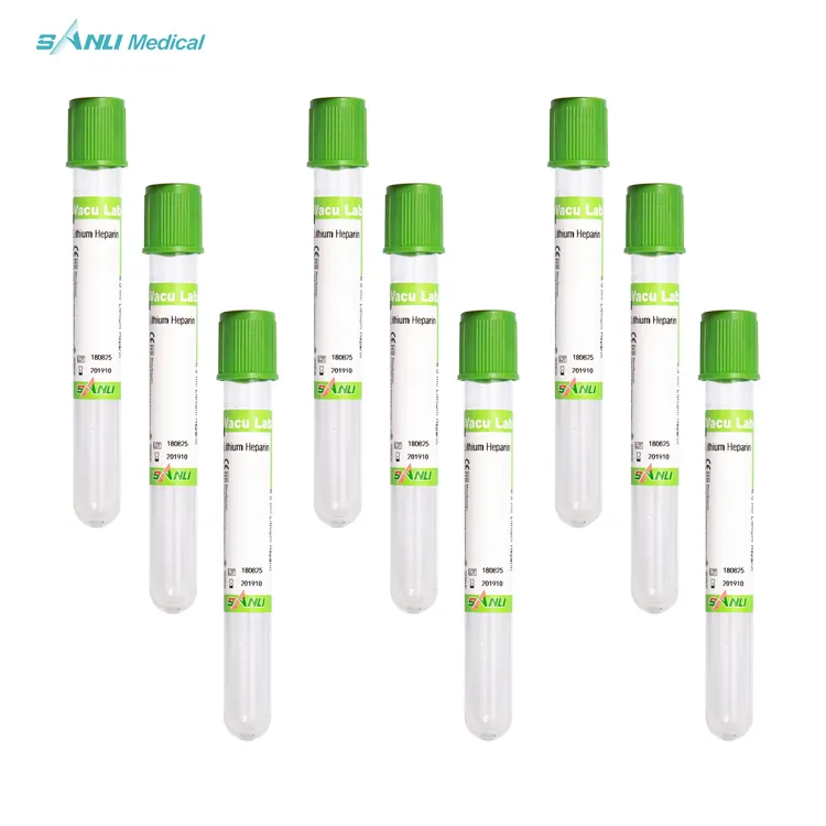 Clinical Pathological Consumables Green Plastic Lithium Heparin Tube