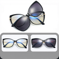 95829 Nouvelles Lunettes de Soleil Magnétiques 2-en-1 Anti-Lumière Bleue avec Verres TAC Légers à Clipser, Style Oeil de Chat, Protection UV400 pour la Conduite