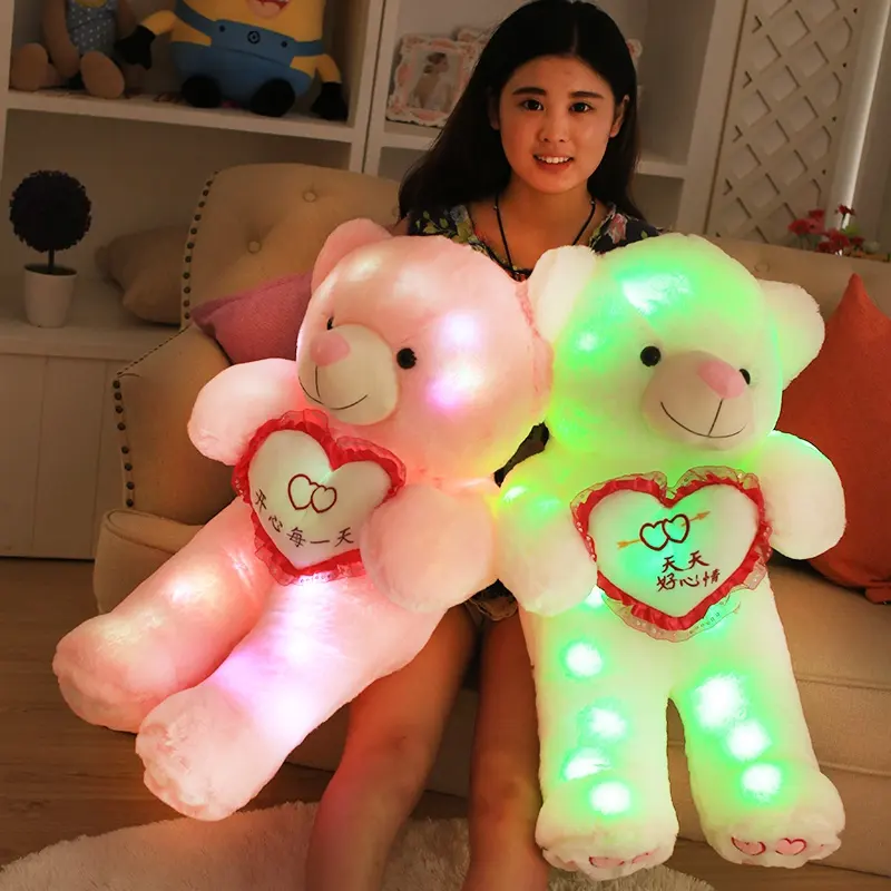 Güzel Led aydınlatma oyuncak ayı doldurulmuş hayvanlar peluş oyuncak renkli parlayan ayı noel hediyesi özelleştirilmiş müzik ile çocuklar için