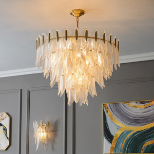<span class=keywords><strong>Lustre</strong></span> en verre à plumes, design nordique moderne, inspiré de la nature, pour restaurant, salle à manger haut de gamme, galerie d'art, condo de luxe - Product Image 2