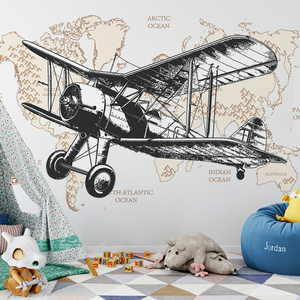 Adesivi murali per la decorazione della stanza del bambino, decorazione della parete della camera da letto, adesivi murali, aeroplano creativo - Product Image 4