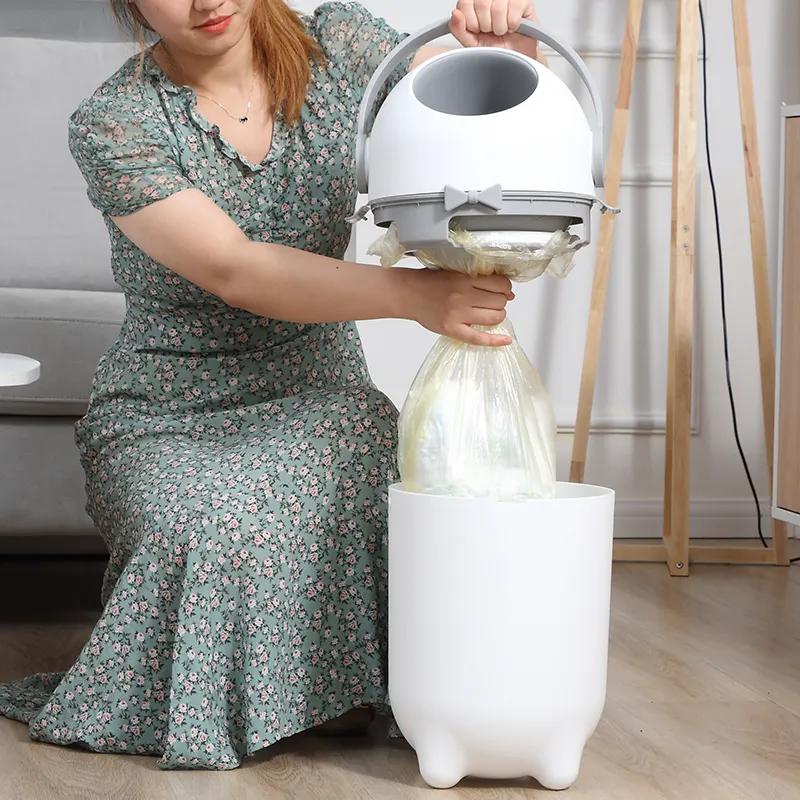 2024 New Arrival Rubbish Kitchen Garbage Waste Household Round Open Soft Closed Diaper Genie Plastic Dust Bin Office Trash Can