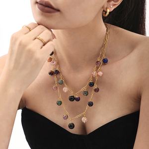 Nouveau collier fait main en acier inoxydable avec perles de pierres naturelles colorées, tendance, collier personnalisé en perles, cadeau - Product Image 1