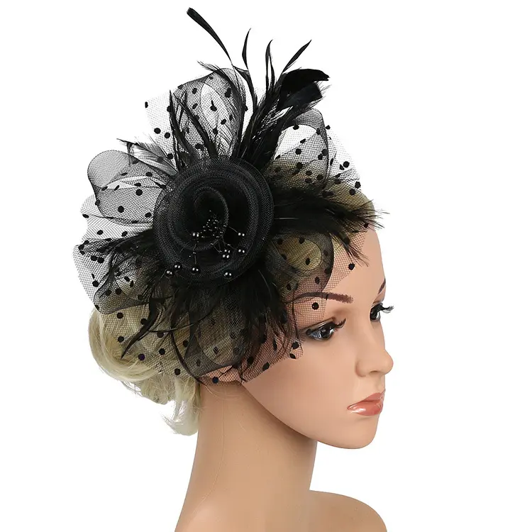 Retro Tea Party Feathers Net Veil Mesh Fascinator Hats Headband For Ladies Wedding Bridal