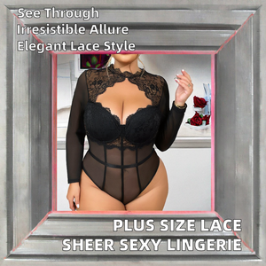 European American New Plus Size Sexy Lingerie Lace See Through Hollow <b>Open</b> Crotch Bodysuit Jumpsuit Mesh Fat mm - Product Image 2