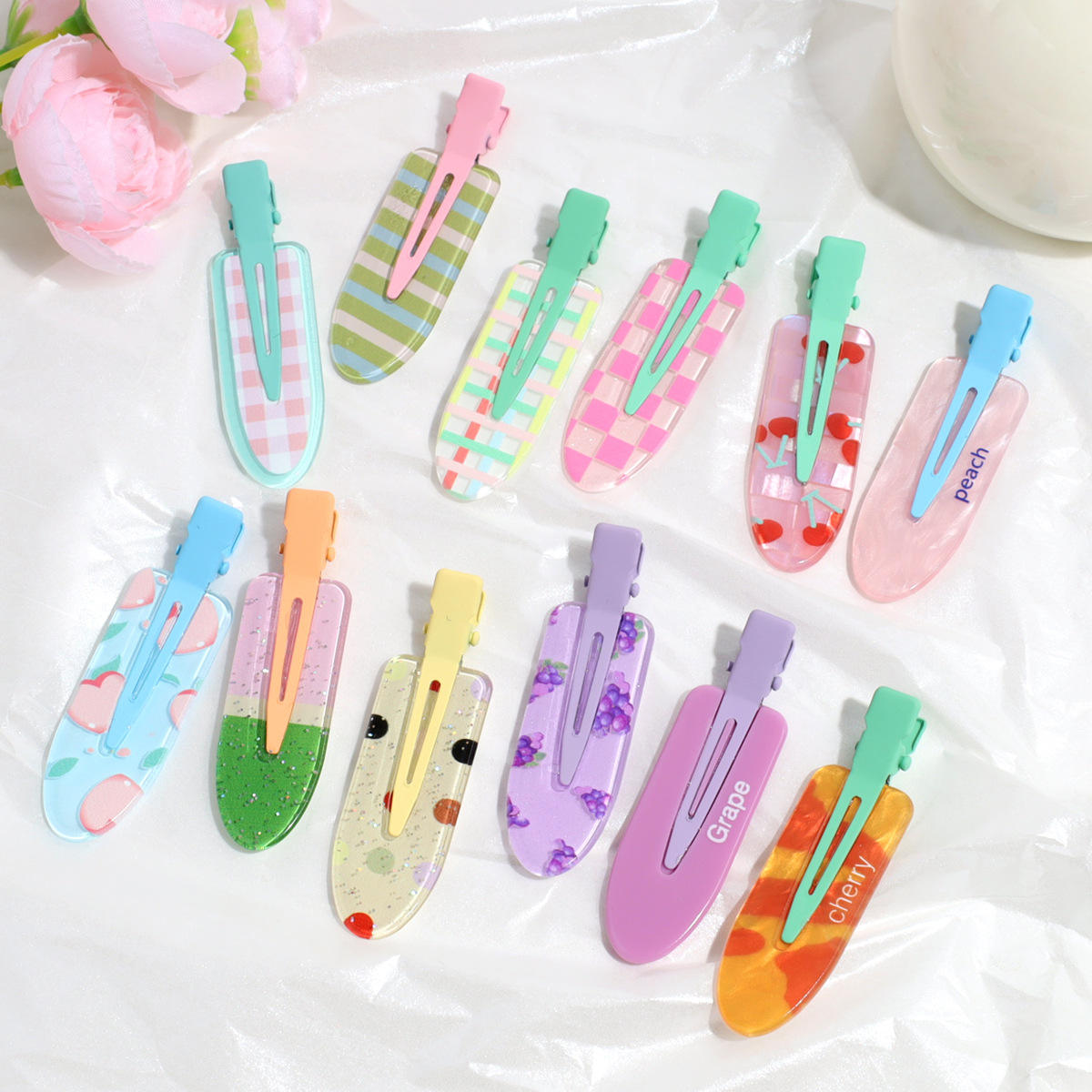 New Colorful No Trace Hair Clips for Women Wholesale Custom Fashion Sweet Cute Candy Color Hair Clip for Girls