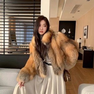 Veste d'hiver courte et réversible en vraie fourrure de renard pour femme, modèle 2025, luxueuse, décontractée, respirante, personnalisable, à simple boutonnage, style trench, toutes tailles - Product Image 3