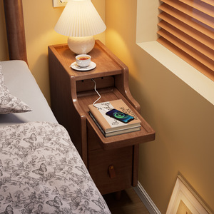 Solid Wood Bedside Table 20cm Ultra Narrow Nightstand With Storage <b>Drawer</b> Bedroom Furniture - Product Image 2