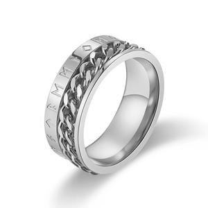 <b>Titanium</b> Steel Viking Letter <b>Chain</b> Ring Rotating Geometric Design Men's Fashion Jewelry Gift - Product Image 1