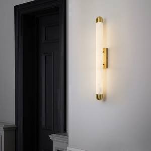 Lampes murales créatives en cuivre naturel et albâtre, D80*H1000mm, décoration intérieure de luxe personnalisée pour hôtel, villa, salon, couloir - Product Image 1