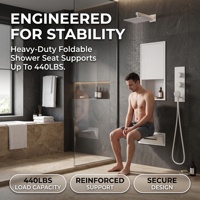 Kit de douche encastré en acier inoxydable 304 avec niche de rangement, jet de pluie, siège pliable, solution gain de place pour salle de bain