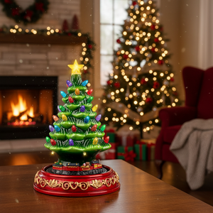 Decorazioni Natalizie in Ceramica a Forma di Trenino Rotante con 38 Luci Multicolore per Albero di Natale da Tavolo - Product Image 3