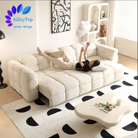 Canapé-Lit Sectionnel Moderne Personnalisé Réglable avec Appuie-Tête, en Tissu Bouclé Teddy Velours, Télécommande et Fonction Power