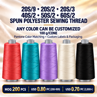 20S/9 20S/2 20S/3 40S/2 50S/2 60S/2 Benang Jahit Poliester 100% Spun Berwarna 100g Cone Kekuatan Tinggi untuk Jahitan Industri Garmen
