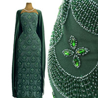 Tissu de dentelle non tissé pour l'industrie lourde, broderie de perles, broderie de paillettes, motif fleur éventail dorée, strass thermocollants, maille, pour robe de mariée