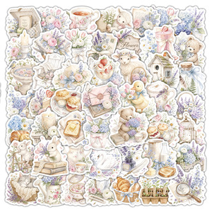 Autocollants de dessin animé aquarelle français, imperméables, rétro, floraux, animaux, en papier synthétique, imprimés numériquement pour journal et agenda - Product Image 2