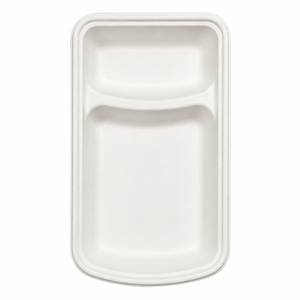 Barquettes à deux compartiments écologiques jetables en bagasse de canne à sucre pour les fêtes et les événements de restauration - Product Image 3