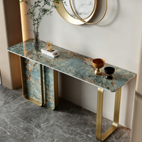 Console étroite minimaliste moderne avec plateau en marbre et base en acier, meuble mural de luxe pour villa, salle à manger, salon, hôtel