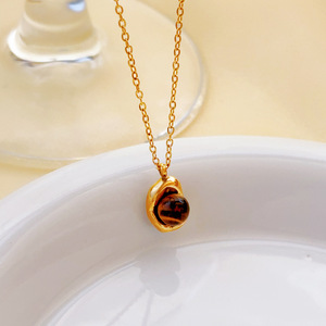 Collar con colgante de piedra de ojo de tigre Natural marrón <span class=keywords><strong>Murad</strong></span>, pendientes de frijoles dorados, conjunto de joyería de acero inoxidable, regalo - Product Image 3