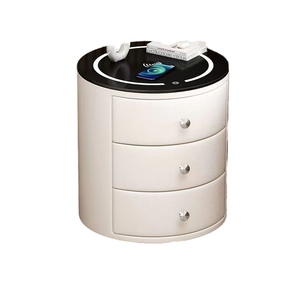 Modern High-end <strong>Circular</strong> Three-drawer Storage Leather-wrapped Wireless Charging <strong>Bedside</strong> <strong>Table</strong> for Bedroom - Product Image 6