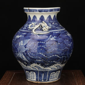 Vaso in ceramica blu e bianco drago e fenice vaso Jingdezhen personalizzato per fiori e piante dipinto a mano dall'artista - Product Image 3