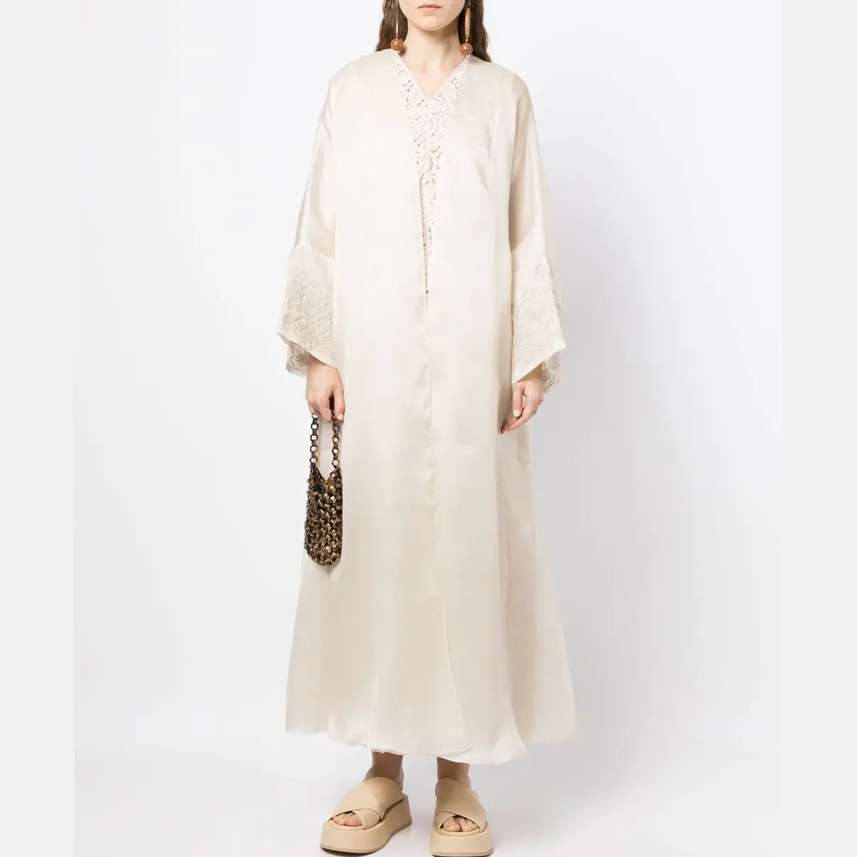 Weißer Satin Abaya Islamic Eid Luxus mode Muslimische Frauen Dubai Abaya Open Muslim Dress
