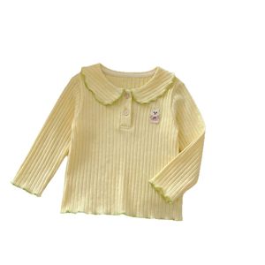 Cute Baby Girls Long Sleeve T-Shirt Spring Autumn Breathable Ribbed Collar Top With Rabbit Applique Casual Base Layer - Product Image 4