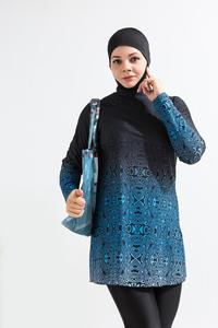 2024 Hot Selling Modest Swimwear <span class=keywords><strong>Swirly</strong></span> Printing Langarm Top Lange Hosen Hijab 3pcs Muslim Swimwear - Product Image 2