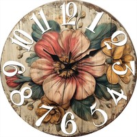 Jam Dinding Rustic Vintage dengan Tampilan Kayu Usang, Relief Bunga 3D Warna Pink, Gerakan Quartz Senyap untuk Dekorasi Dapur Bergaya Pedesaan