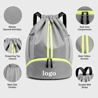 Sac à dos à cordon de serrage personnalisé, imperméable, pour le basketball, le football, le yoga, les voyages, le sport, la salle de sport, avec des chaussures, résistant à l'eau, sac de plage