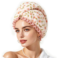 Turban de séchage rapide personnalisable en polaire corail et dentelle florale, 25x65cm, doux et confortable, très absorbant pour la maison et l'hôtel