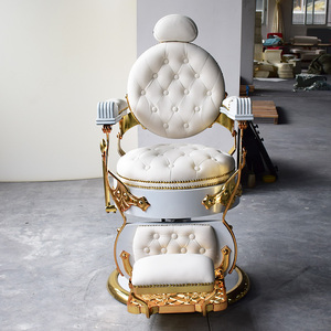 Silla reclinable De barbería, Base redonda dorada, Retro, color blanco, Estilo Vintage - Product Image 2