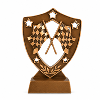Trophée de course de karting Weivista en résine avec plaque nominative personnalisée en argent et drapeau damier pour événements sportifs automobiles
