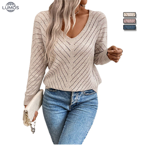 Suéter de <span class=keywords><strong>Punto</strong></span> para <span class=keywords><strong>Mujer</strong></span>, Estilo Europeo, Elegante y Casual, Cuello en V, Otoño, Mangas Largas Holgadas, Tejido Plano - Product Image 2