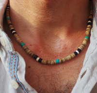 Collier marin de perles Zooying pour homme, sautoir marron, en noix de coco