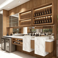 Comptoir de bar en bois moderne personnalisé pour boîte de nuit avec éclairage LED, table centrale, comptoir de service commercial pour buffet