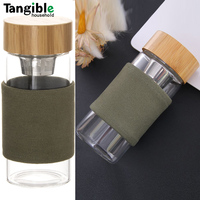 Mug à thé en verre borosilicate à double paroi 2026 avec infuseur en acier inoxydable, couvercle en bambou, anti-fuite, sans BPA, compatible lave-vaisselle et micro-ondes