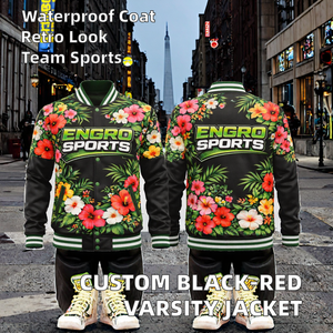 Engro Sportswear Custom Vintage Autumn Black-<b>Red</b> <b>Waterproof</b> Breathable Reversible Fleece Bomber <b>Jacket</b> - Product Image 2