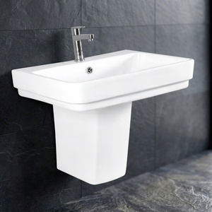 Vistaar Capri Space Saving <b>Wall</b> Hung Half Pedestal Ceramic Wash Basin Sink For Villa Project Supply - Product Image 5