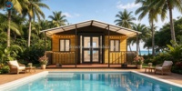 Maison conteneur personnalisable d'usine, maison modulaire avec balcon, 1 chambre, 1 séjour, 1 cuisine, 1 salle de bain, cabane préfabriquée pour glamping