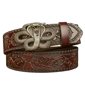 Mannen Riem Lederen Punk Riem Casual Cobra Automatisch Gespen Man Riem