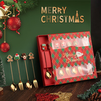 Noël En Acier Inoxydable Couverts Couverts Ensemble Miroir Polonais Doré Argent Dessert Café Fruits Cuillère Fourchette Cadeau De Noël Ensemble