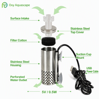 Épurateur de surface d'aquarium alimenté par USB en acier inoxydable avec ventouses pour le nettoyage de l'eau des aquariums