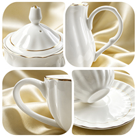 Service à thé (théière et tasse)en porcelaine fine (Bone China) avec bordure dorée de luxe – Service pour le thé de l'après-midi