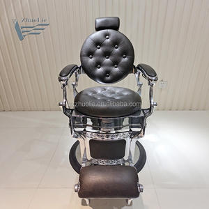 Sillón de Barbería Vintage <span class=keywords><strong>VIP</strong></span> de Acero Inoxidable para Exteriores con Reclinación Hidráulica y Rotación de 360 Grados para Salón, Gimnasio y Uso Comercial - Product Image 1