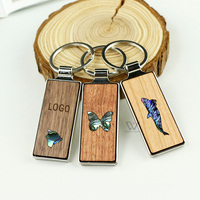 Porte-clés en bois gravé au laser avec incrustation de coquille de paua, étanche et durable, vente en gros, personnalisé, promotionnel pour entreprises, directement de l'usine