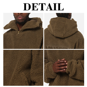 Men's Oversized Sherpa Fleece Hoodie <b>Zipped</b> <b>Hood</b> High Neck Pullover Warm Winter Streetwear Embroidered Custom Logo 100% - Product Image 6