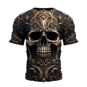 Camiseta de Hombre con Estampado 3D de Calavera, Manga Corta, Corte Regular, con Logotipo en el Frente, Tejido de Punto - Product Image 5